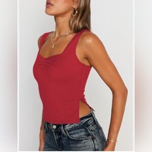 New Trendy Queen Red Womens Going Out Crop Tank Tops, Y2k Basic, small